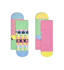 Kids 2-Pack Flower Stripe Anti-Slip Socks