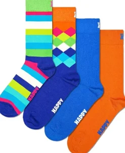 4-Pack Blue and Orange Mix Socks