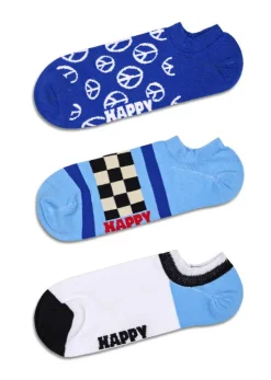 3-Pack Blue Peace No Show Socks